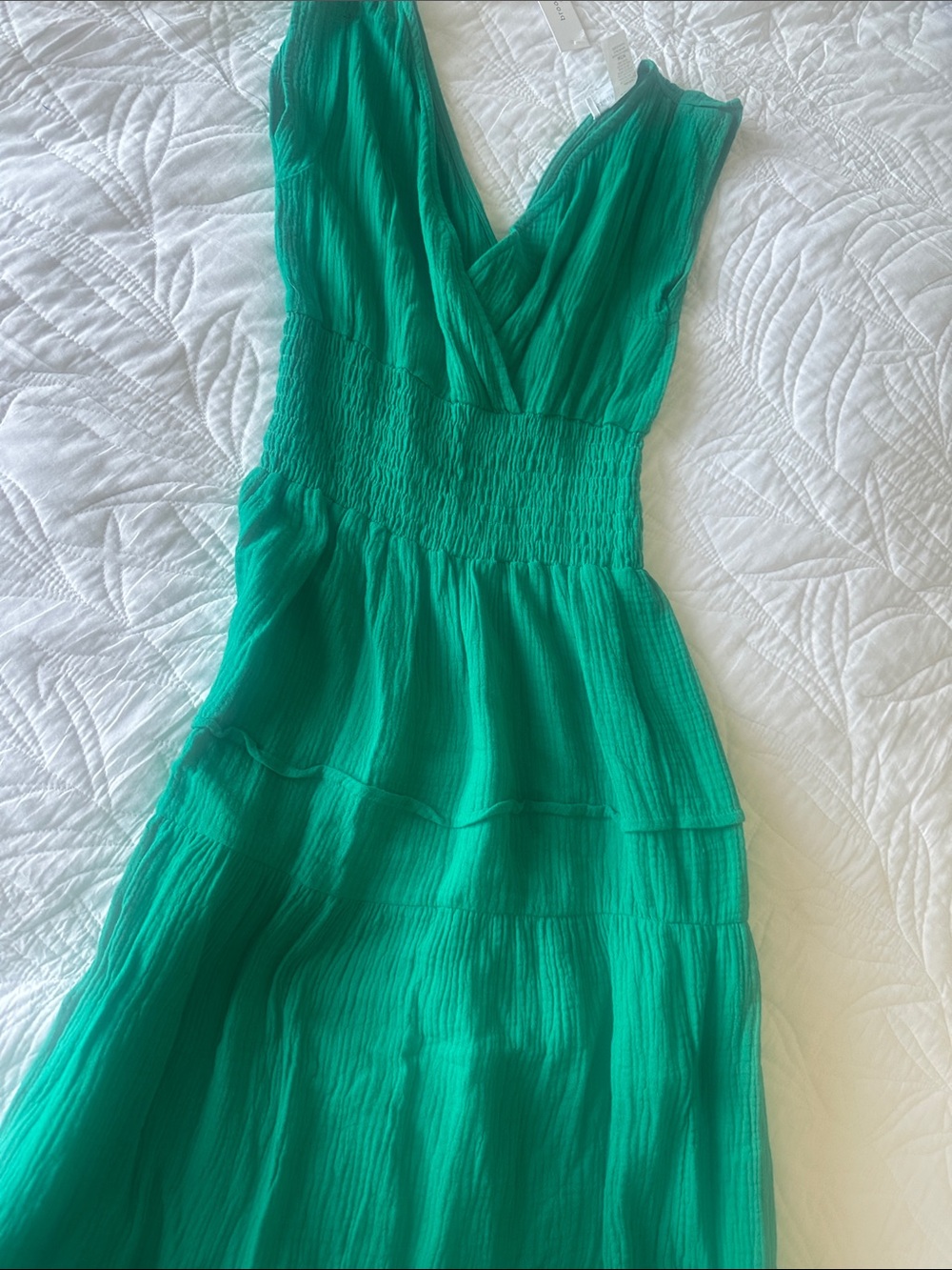 Brooklyn isles Green V-Neck Smocked Waist Women's Dress